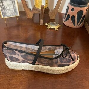 Women’s Cocci Leopard Print Mesh Espadrille Flats with Strap NIB Ballerinas 🐆